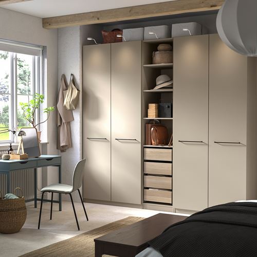 IKEA - PAX/FORSAND, PAX wardrobe, beige/white stained oak effect, 250x60x236 cm