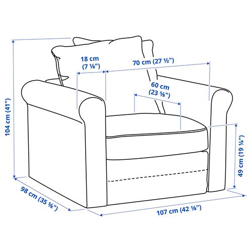 IKEA - GRÖNLID, tekli koltuk, ljungen orta gri