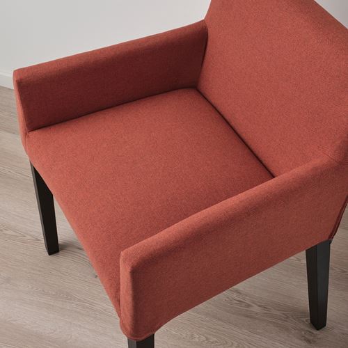 IKEA - MARENAS, fabric chair with armrests, black-Gunnared red/brown