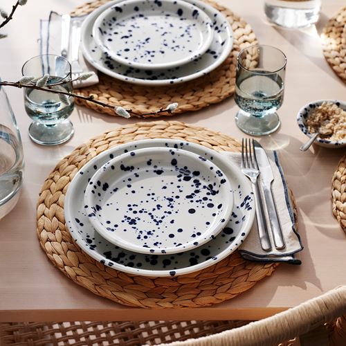 IKEA - SILVERSIDA, side plate set, patterned-blue, 20 cm