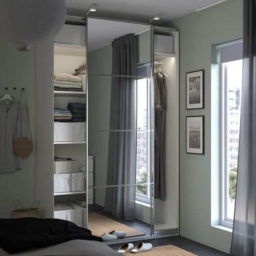 IKEA - PAX/AULI, PAX sliding door wardrobe, white-mirror glass, 150x66x236 cm
