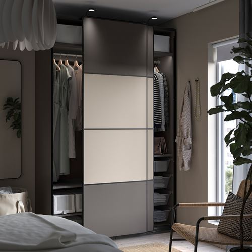 IKEA - PAX/MEHAMN, PAX sliding door wardrobe, dark grey/beige, 150x66x236 cm