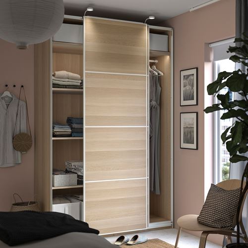 IKEA - PAX/MEHAMN, PAX sliding door wardrobe, white stained oak effect, 150x66x236 cm