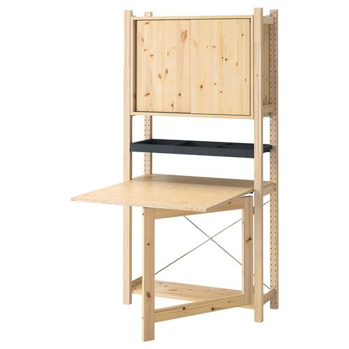 IKEA - IVAR, folding table shelving unit, pine-felt, 89x30x179 cm