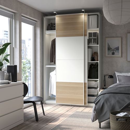 PAX/MEHAMN white-white stained oak effect 150x44x236 cm PAX sliding ...