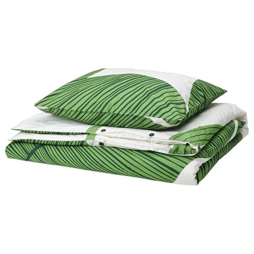 IKEA - KUNGSCISSUS, single duvet cover sets, green/white, 150x200/50x60 cm