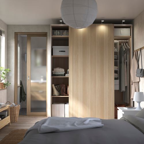 IKEA - PAX/HASVIK, PAX sliding door wardrobe, white stained oak effect, 200x66x236 cm