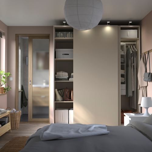 IKEA - PAX/HASVIK, PAX sürgü kapaklı gardırop, gri-bej, 200x66x236 cm