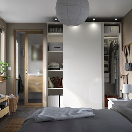 IKEA - PAX/HASVIK, PAX sliding door wardrobe, white-high gloss white, 200x66x236 cm