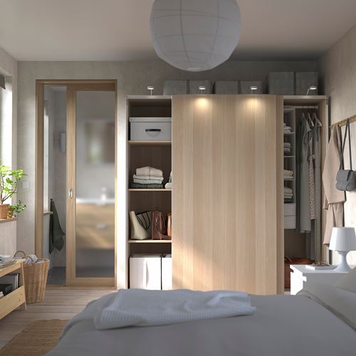 IKEA - PAX/HASVIK, PAX sliding door wardrobe, white stained oak effect, 200x66x201 cm