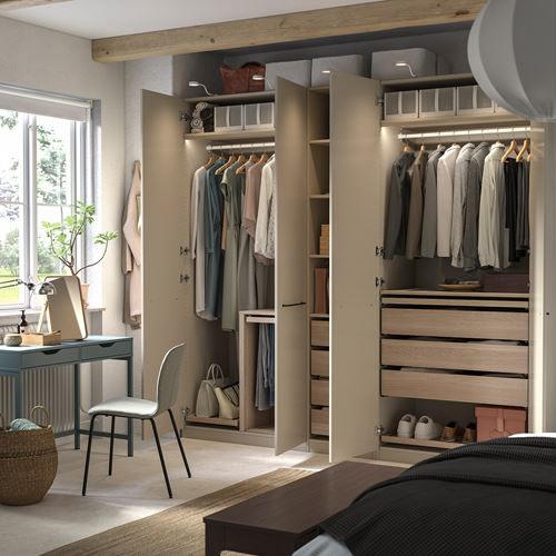 IKEA - PAX/FORSAND, PAX wardrobe, beige/white stained oak effect, 250x60x236 cm