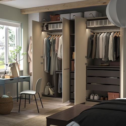 IKEA - PAX/FORSAND, PAX wardrobe, dark grey/beige, 250x60x236 cm