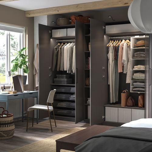 IKEA - PAX/FORSAND, PAX wardrobe, dark grey, 250x60x236 cm