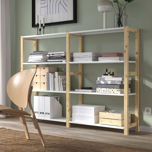 IKEA - IVAR, raf ünitesi, çam-metal beyaz, 175x30x124 cm