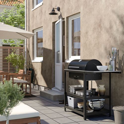 IKEA - GRILLSKAR, charcoal barbecue, stainless steel/black, 93/116x61 cm