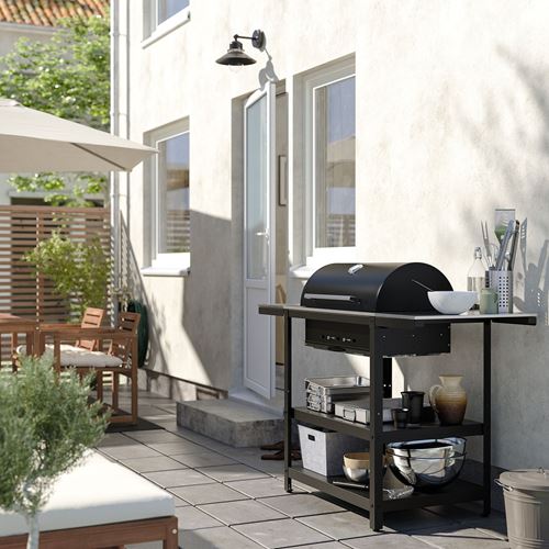 IKEA - GRILLSKAR, charcoal barbecue, stainless steel/black, 99/147x61 cm