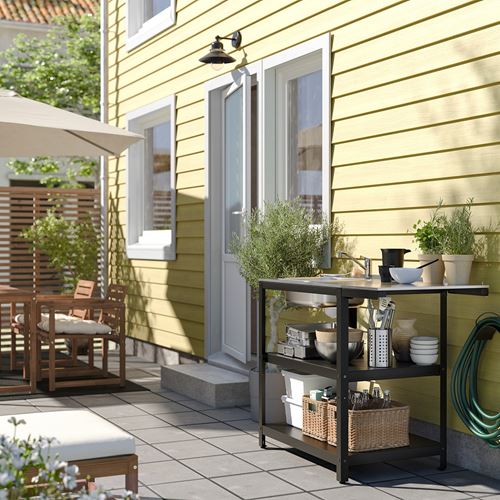 IKEA - GRILLSKAR, dış mekan lavabo ünitesi, paslanmaz çelik-siyah, 93/116x61 cm