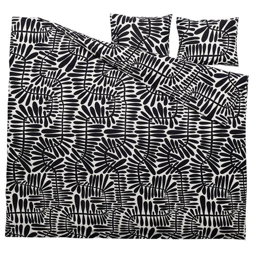 IKEA - MAJSMOTT, double quilt cover and 2 pillowcases, black-white, 240x220/50x60 cm