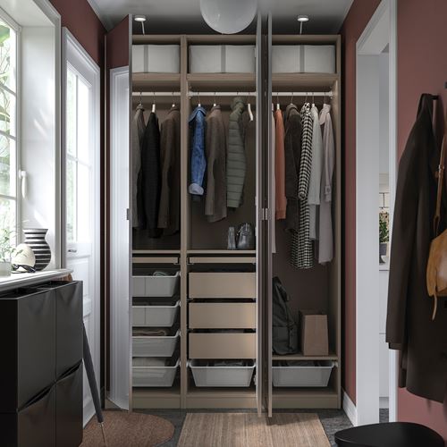 IKEA - PAX/AHEIM, PAX wardrobe, beige-mirror glass, 150x60x236 cm