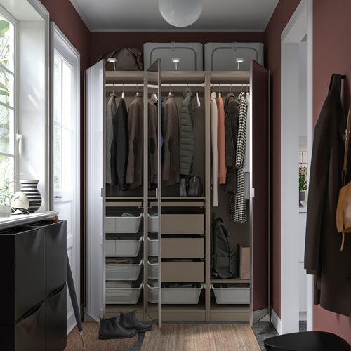 IKEA - PAX/AHEIM, PAX wardrobe, beige-mirror glass, 150x60x201 cm