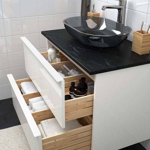 IKEA - GODMORGON/TOLKEN/OXMYREN, lavabo dolabı kombinasyonu, parlak cila beyaz, 82x49x72 cm