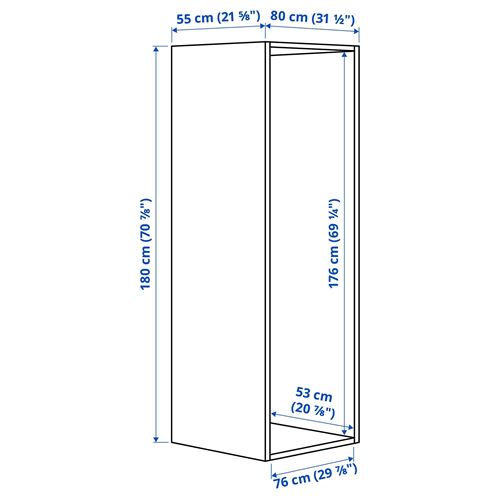 IKEA - PLATSA, gardırop iskeleti, beyaz, 80x55x180 cm