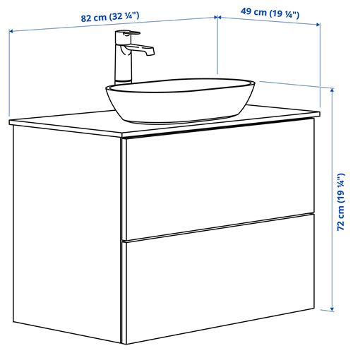 IKEA - GODMORGON/TOLKEN/OXMYREN, lavabo dolabı kombinasyonu, parlak cila beyaz, 82x49x72 cm