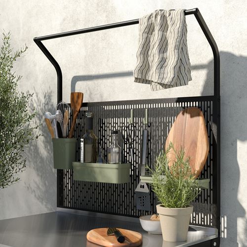 IKEA - GRILLSKAR, back panel for outdoor kitchen, stainless steel/black, 86x87 cm