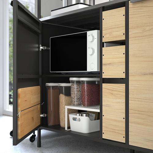IKEA - ASPINGE/FYNDIG, mini kitchen, black ash-black, 120x60x202 cm
