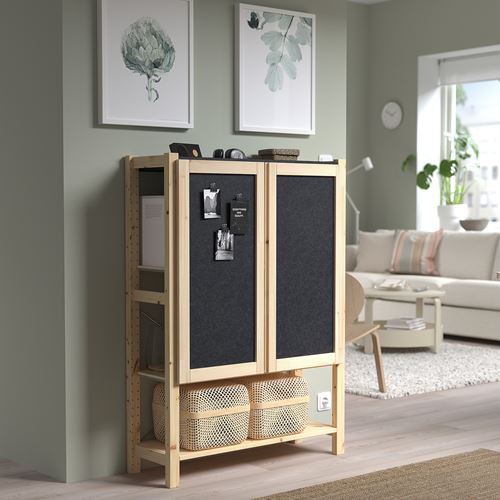 IKEA - IVAR, shelf unit with door, pine-felt, 89x30x124 cm