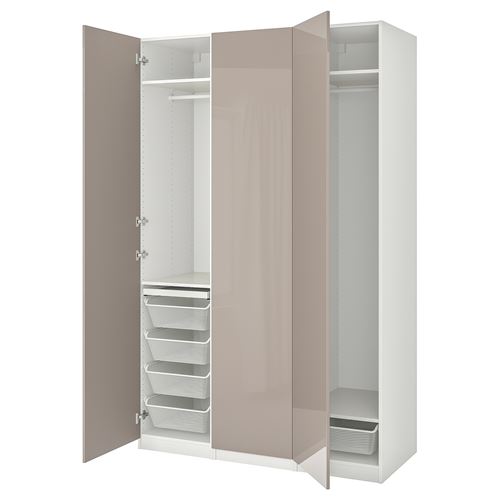 IKEA - PAX/FARDAL, PAX wardrobe, white-high gloss dark beige, 150x60x236 cm
