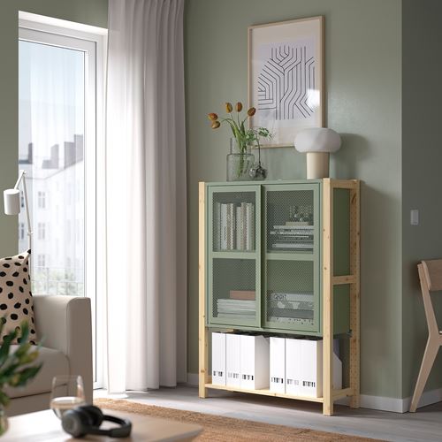 IKEA - IVAR, cabinet with door, pine/green, 89x30x124 cm