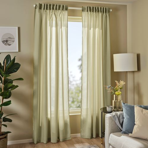 IKEA - ROSENROBINIA, sheer curtains, 1 pair, light olive-green, 145x300 cm