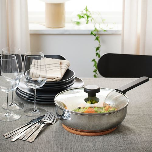 IKEA - MIDDAGSMAT, saute pan, glass/stainless steel, 24 cm