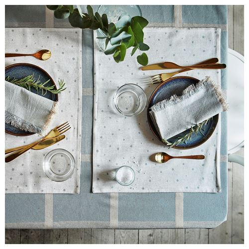 IKEA - NISSÖGA, masa örtüsü, bej-mavi, 145x240 cm