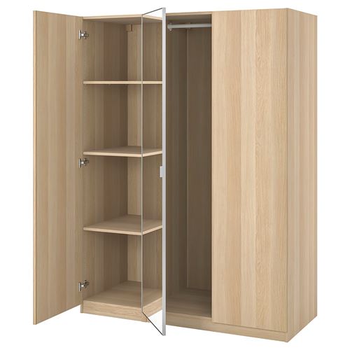 IKEA - PAX/FORSAND/AHEIM, PAX wardrobe, white stained oak effect-mirror glass, 150x60x201 cm