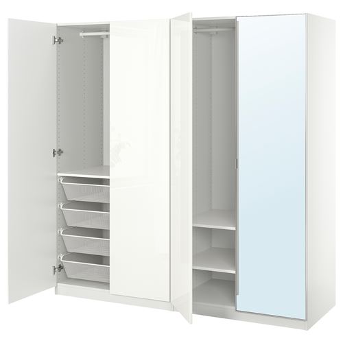 IKEA - PAX/FARDAL/AHEIM, PAX gardırop, parlak cila beyaz-ayna, 200x60x201 cm