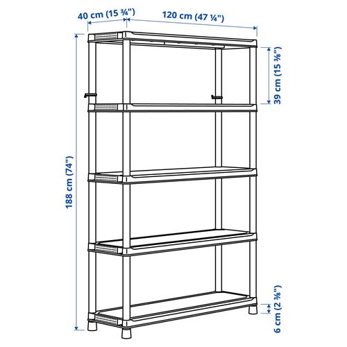 IKEA - RUNMARÖ, outdoor shelving unit, dark grey, 120x40x188 cm