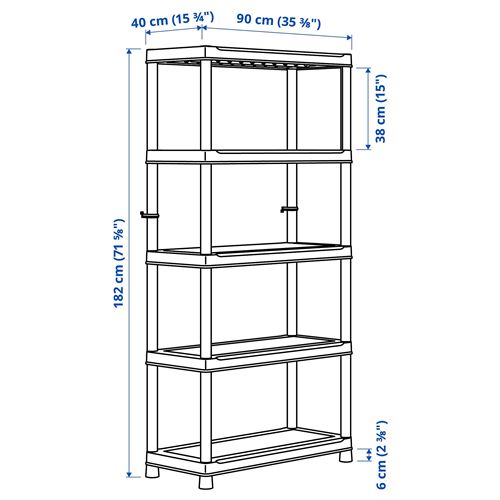 IKEA - RUNMARÖ, outdoor shelving unit, dark grey, 90x40x182 cm