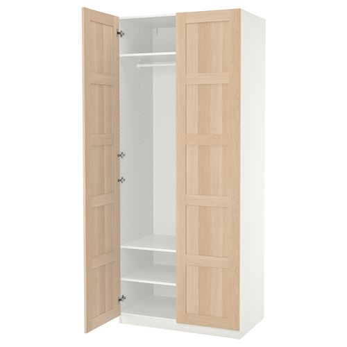 IKEA - PAX/BERGSBO, PAX wardrobe, white-white stained oak effect, 100x60x236 cm