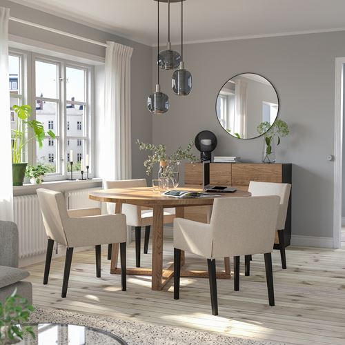 IKEA - MÖRBYLANGA, round dining table, oak veneer brown stained, seats 6