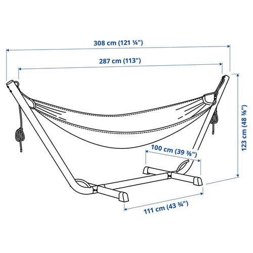 IKEA - BOCKÖN/HAMNÖN, hammock with stand, black-anthracite white, 308x100x123 cm