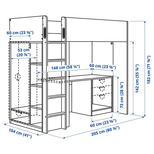 IKEA - SMASTAD, bunk bed, white, 90x200 cm