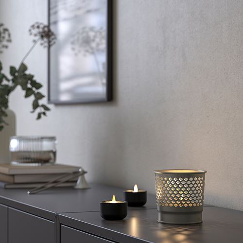 IKEA - BERGGRAN, tealight mumluk, gri, 9 cm