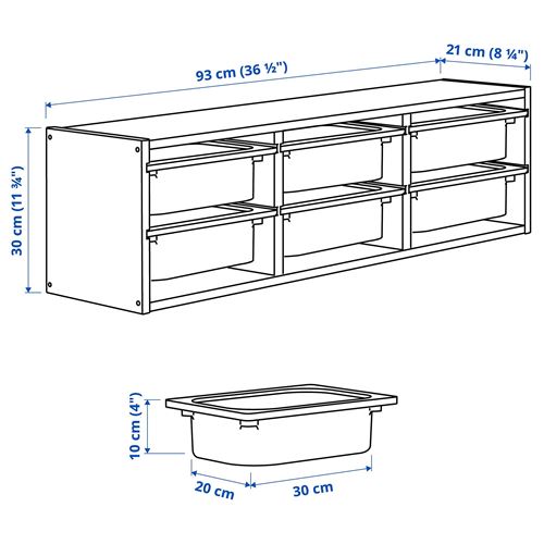 IKEA - TROFAST, children wall shelf, pine/grey-blue, 93x21x30 cm