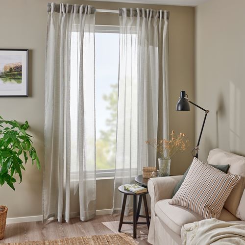 IKEA - HALLEBRACKA, sheer curtains, 1 pair, light grey, 145x300 cm