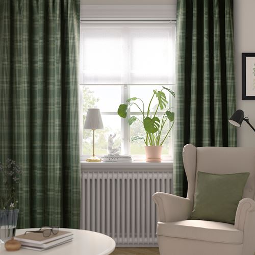 IKEA - HAGGVECKMAL, blackout curtain, 1 pair, dark green, 145x300 cm