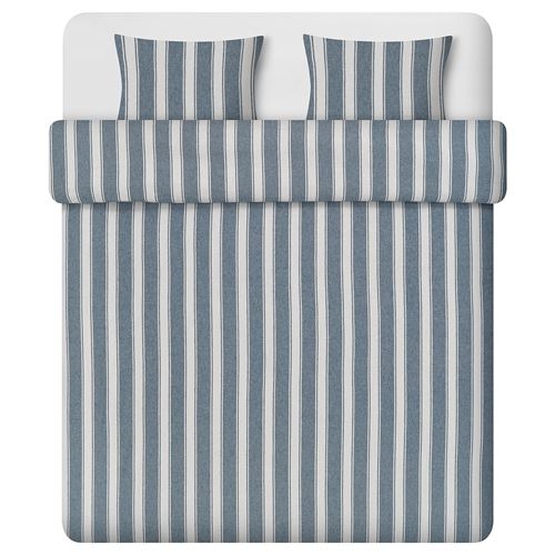 IKEA - STRUTBRAKEN, double quilt cover and 2 pillowcases, blue-white, 240x220/50x60 cm