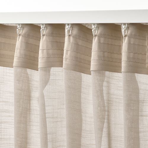 IKEA - HALLEBRACKA, sheer curtains, 1 pair, light beige, 145x300 cm