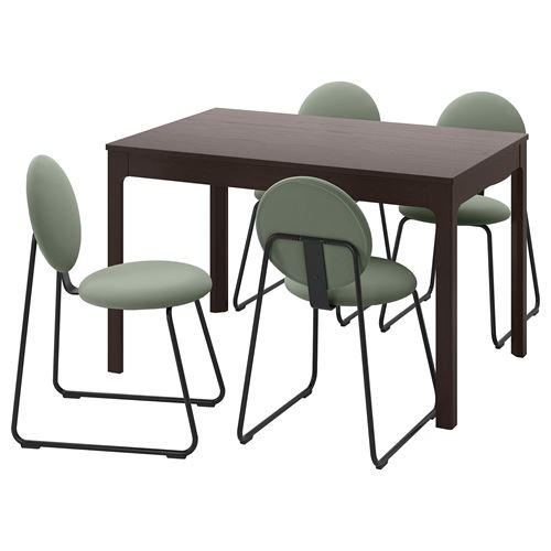 IKEA - EKEDALEN/MANHULT, dining set, dark brown-Hakebo grey/green, 4 chairs